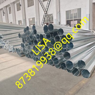 ASTM ISO Standard 3mm Octagonal Hot Dip Galvanized Distribution Steel Pole with 500KGF Load and 86 Microns Coating