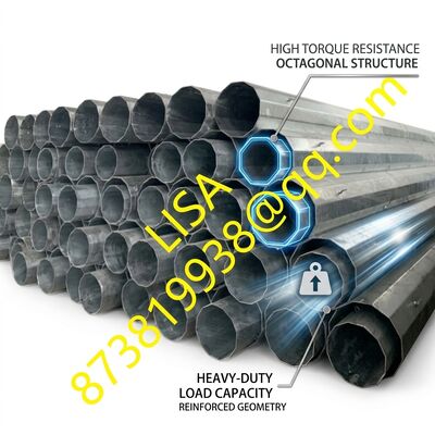 52FT Height 900KGF Load Capacity 33KV Voltage Electric Steel Pole with Galvanized Octagonal Design