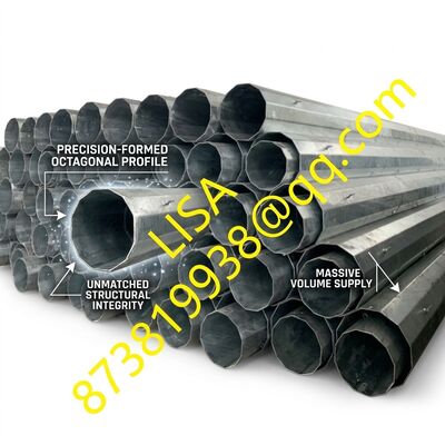 52FT Height 900KGF Load Capacity 33KV Voltage Electric Steel Pole with Galvanized Octagonal Design