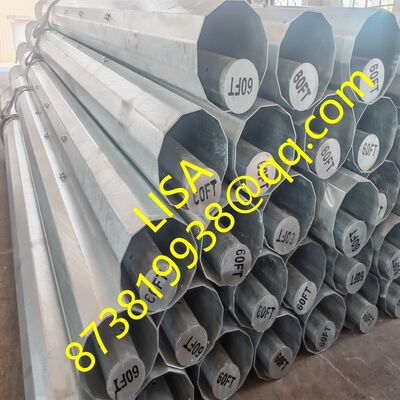 60FT 18.288M Dodecagonal Galvanized Transmission Steel Power Pole with 1200KGF Design Load