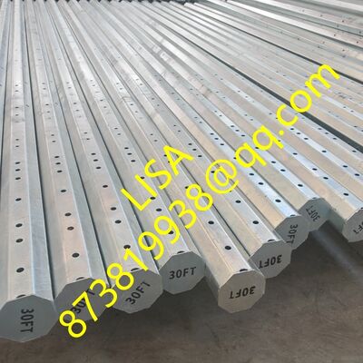 30FT Octagonal Galvanized Steel Utility Pole with 500KGF Load Capacity