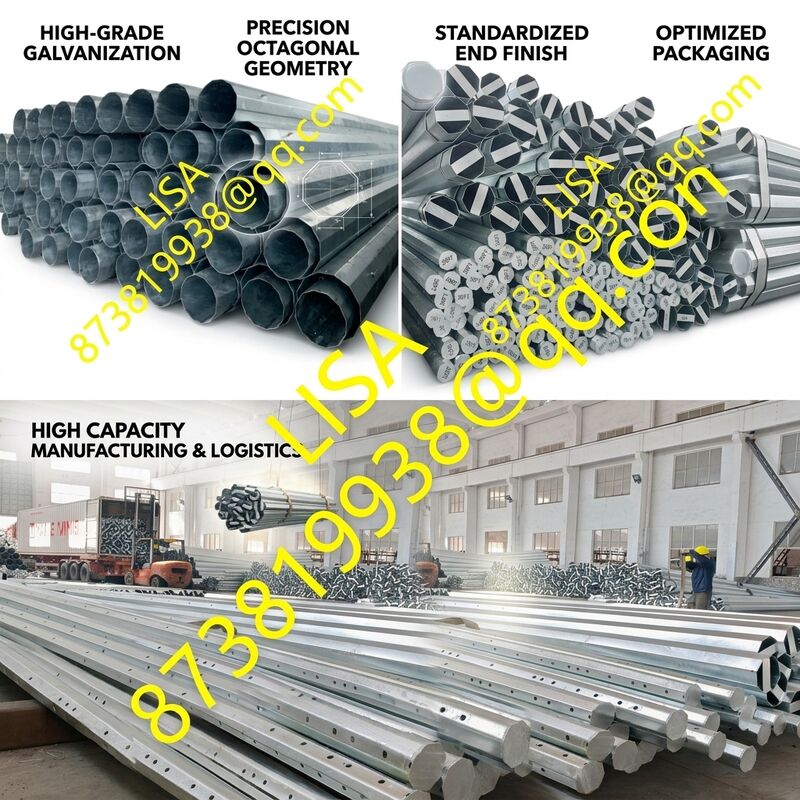33FT Slip-Joint Galvanized Electric Steel Pole with 500KGF Load Capacity for Power Distribution