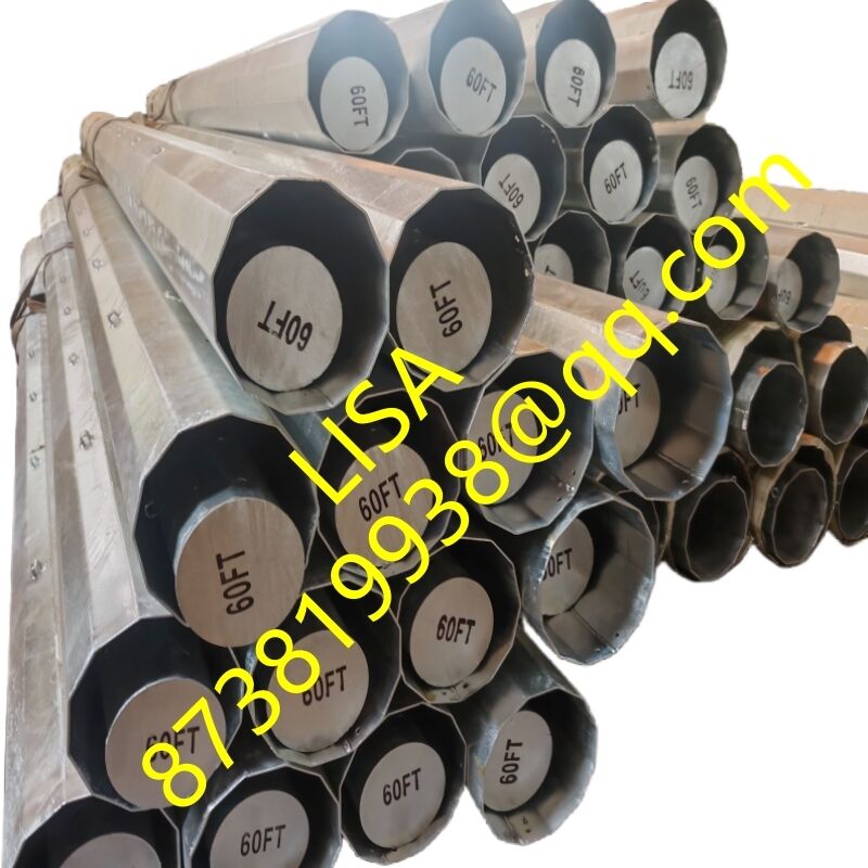 60FT Dodecagonal Hot-dip Galvanized Transmission Steel Pole with 1200KGS Min Break Load