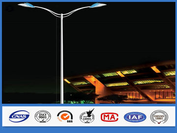 2 Arms Conical galvanized steel BS729 flood light pole , easy maintenance commercial lighting poles