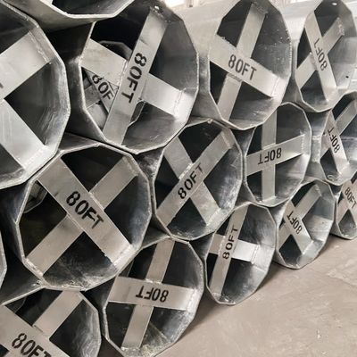 80FT Dodecagonal Metal Transmission Steel Pole For 69KV Power Line