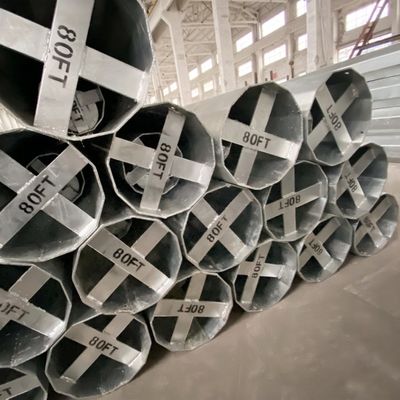 80FT Dodecagonal Metal Transmission Steel Pole For 69KV Power Line