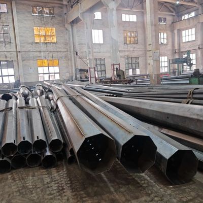 Q235 Electric Steel Pole 45FT Overhead Power Line Octagonal Galvanized Steel Pole