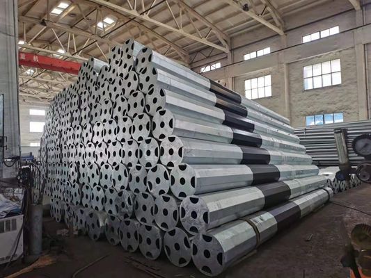 80FT polygon 69kv galvanised power pole , Transmission Line Steel Poles