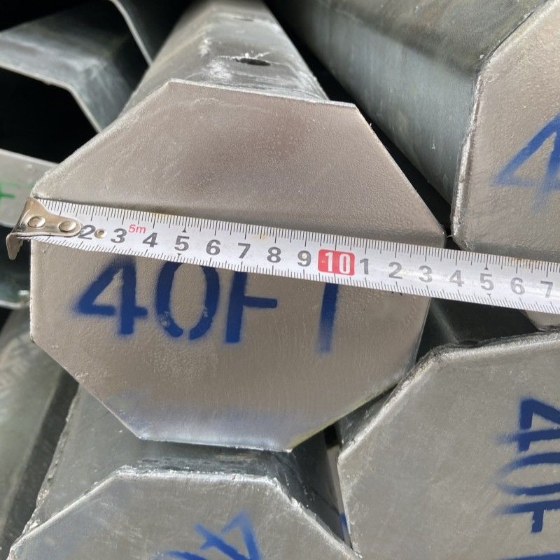 40FT Metal Uygulama direği Sink kaplı Galvanize 2.75mm Seksengen Çelik direği