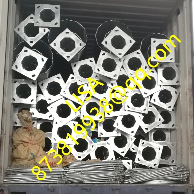 6M Single Arm Q235 Hot dip Galvanized 3mm Thick Octagonal Steel Lighting Poles with HDG Anchor Bolts