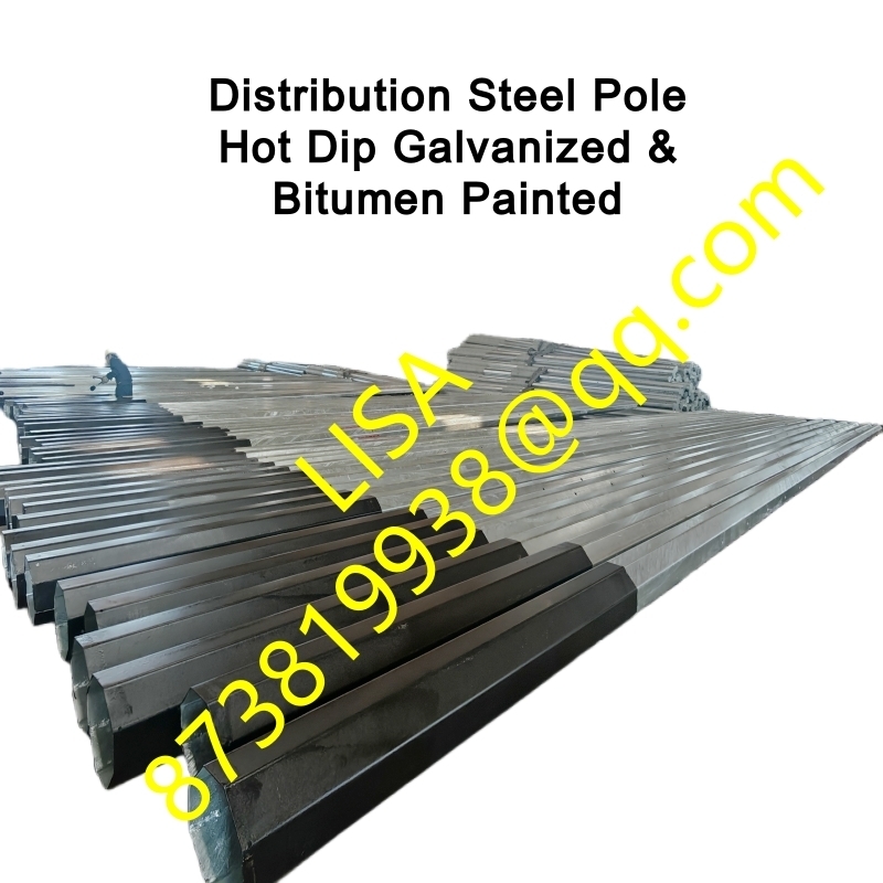 Philippines 25FT-45FT Octagonal Steel Pole with Hot Dip Galvanized & Bitumen Painted Surface