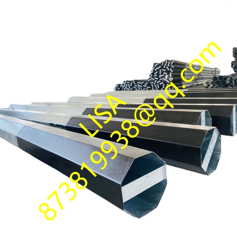 45FT Black Tar Bitumen Painting Anti-corrosion Protection Two Segments Octagonal Hot Dip Galvanized Electric Distribution Steel Pole with 1000KGF Design Load