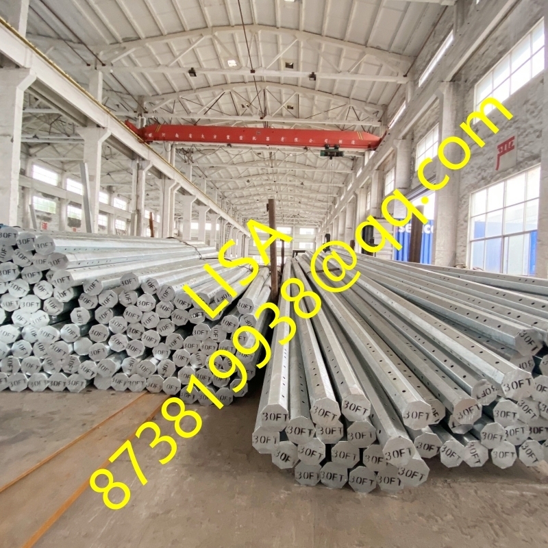 15kv 2.75mm Distribution Steel Pole Octagon Shape 30FT Galvanized Pole