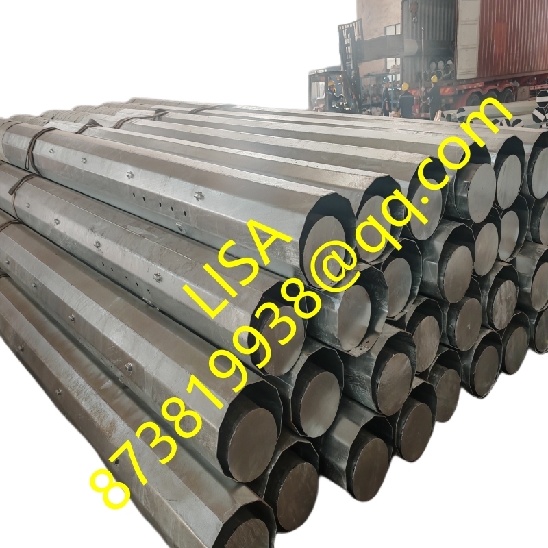 Hongxin 70FT Hot Dip Galvanized Direct Buried Transmission Steel Pole with Black Tar Anti-Corrosion Painting and Sack Wrap