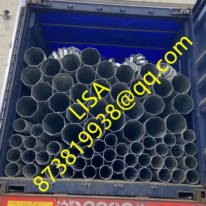 Dominican Republic 9M 10.5M 12M Hot-dip Galvanized Octagonal Tapered Electric Steel Pole with Top and bottom Cap