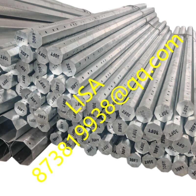 Philippines Nea Standard 30FT Galvanized Octagonal Steel Pole with 3mm Thickness and 500KGS Min Break Load 