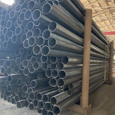 Hot Dip Galvanized Steel Distribution Poles BItumen Painted Sack Wrapped 8 Sided 25FT-35FT