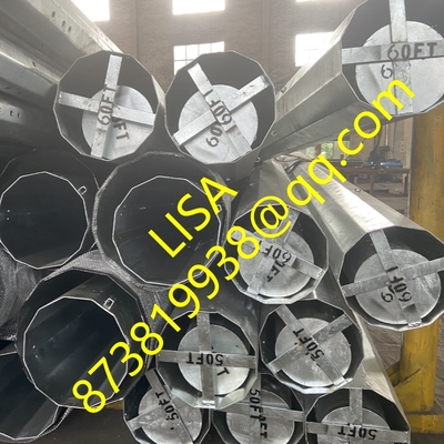 69KV 60FT Dodecagonal HDG Galvanized Direct Buried Transmission Steel Pole with Bitumen Anti-Corrosion Painting