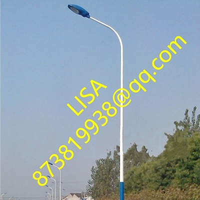 10M Round Tapered Galvanized and Powder Coated Steel Lighting Poles with Curved End Single Arm