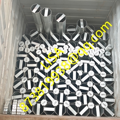 35FT Direct Buried Galvanized Octagonal Steel Pole 500KGF Metal Utility Pole with Welded Top Cap and Bottom Bearing Plate